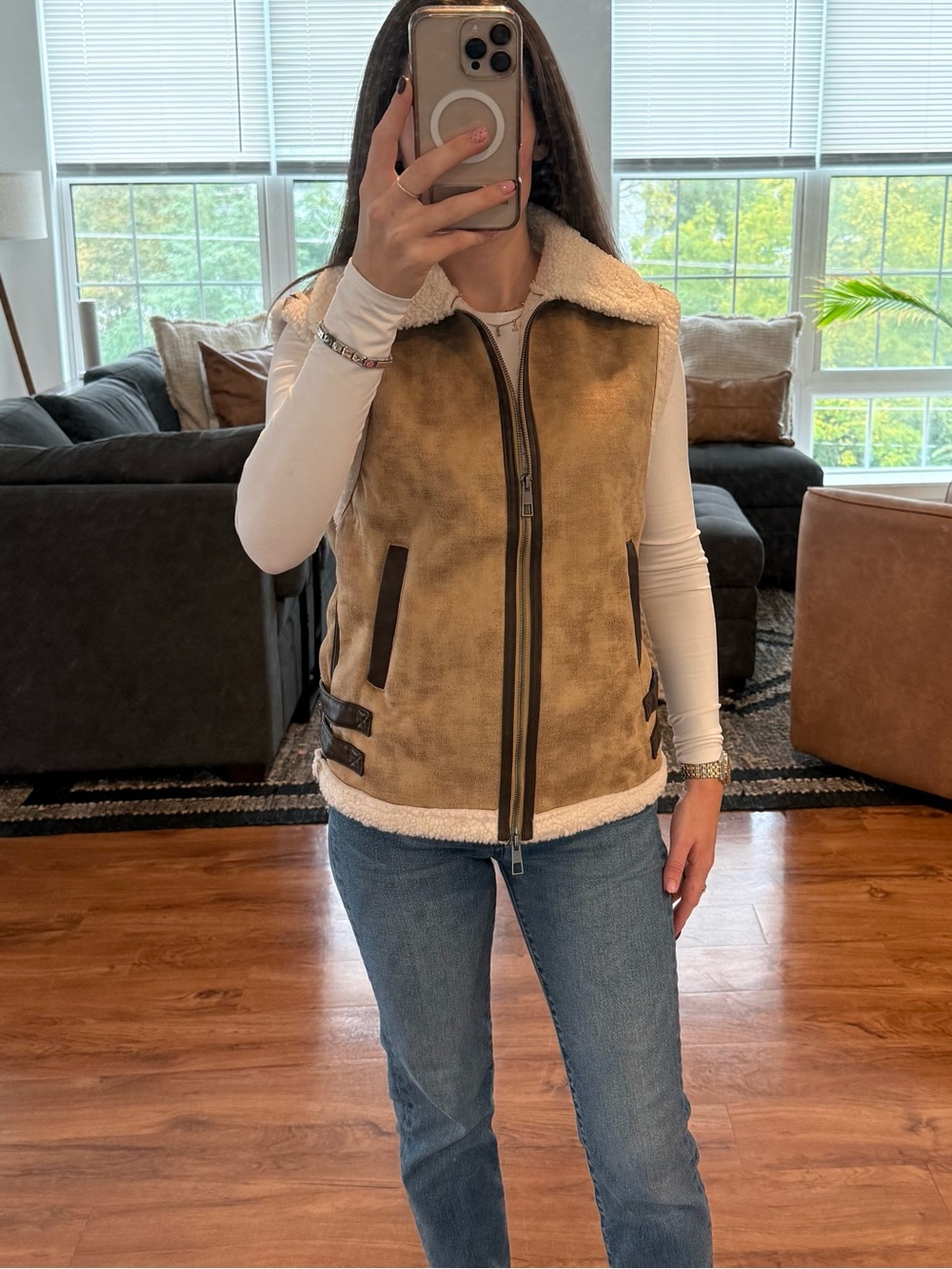 wild fable Tan Faux-Shearling Zip Vest
